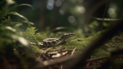 Naklejka premium A snake slowly slithering through the undergrowth