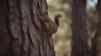 A squirrel escaping a predator by nimbly climbing a tree