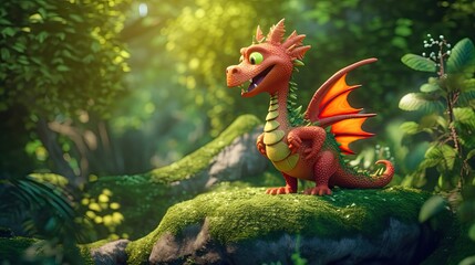 A charming red dragon with heart
