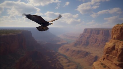 An eagle soaring high above a vast canyon