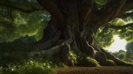 The slow creep of ivy overtaking a massive oak tree