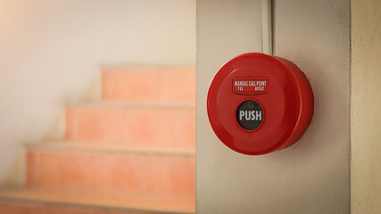 Fire alarm on the wall. Emergency of Fire alarm or alert or bell warning equipment. Fire alarm box...