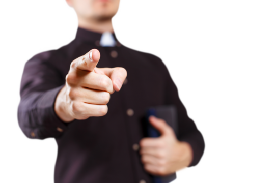Priest pointing at camera, cut out