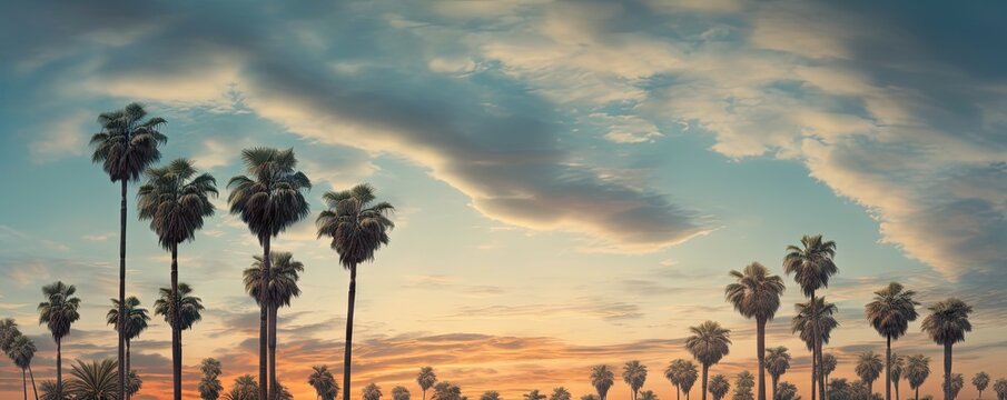 palm trees in the middle of a blue sky Generative AI