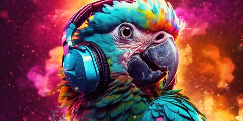 Vibrant parrot with trendy glasses and a cool headset.
