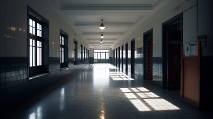 empty high School hallway corridor