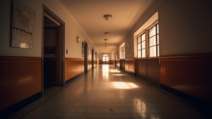 empty high School hallway corridor