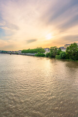 Panoramic view of the Loire River in Nantes city France at sunset