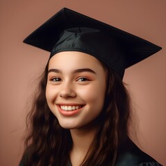 Portrait of a beautiful young girl  in mortarboard and gown