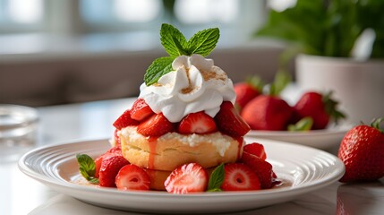 Fresh Strawberry Shortcake. Blurred Background