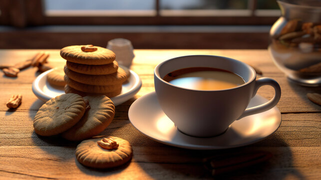 cup of tea and cookies HD 8K wallpaper Stock Photographic Image