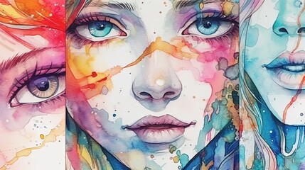 Artistic watercolor paintings of a cute girl . Fantasy concept , Illustration painting.