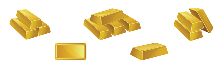 Golden Bar or Ingot Pile as Precious Metal Vector Set