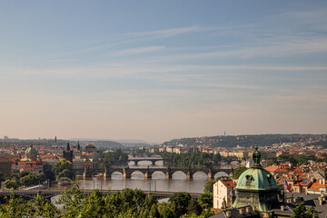 Fototapeta na wymiar Prague Old Town Panorama with Bridges (Karlův most) 