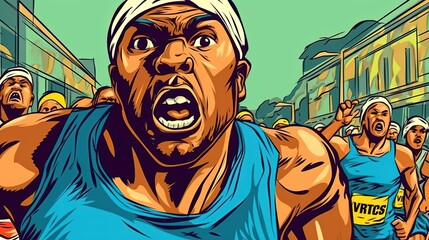Athlete in a marathon . Fantasy concept , Illustration painting.
