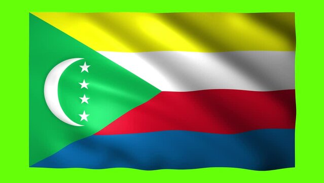 Flag of Comoros on green screen for chroma key