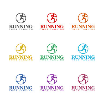 Running logo template icon isolated on white background. Set icons colorful