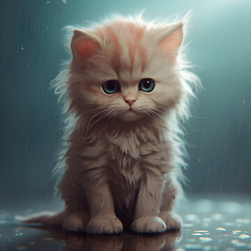 Cute orange kitten sad on a beautiful background