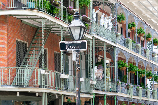 Historic Royal Street Sign on Iron Balcony in New Orleans within the French Quarter
