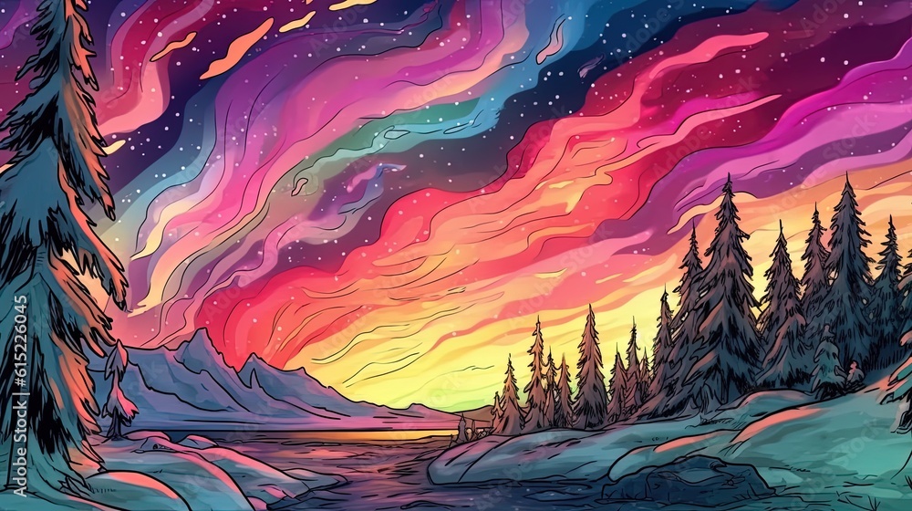 Wall mural awe-inspiring aurora borealis . fantasy concept , illustration painting.