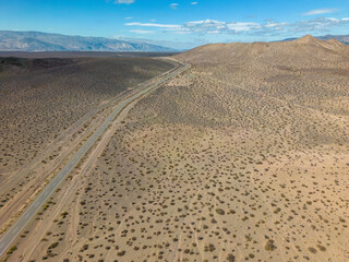 Aerial view of the remote and scenic nature along the famous Ruta40 in Mendoza Province in Argentina - Traveling South America 