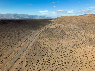 Aerial view of the remote and scenic nature along the famous Ruta40 in Mendoza Province in Argentina - Traveling South America 