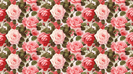 Seamless roses pattern, created with AI Generative Technology
