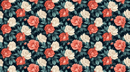 Fototapeta na wymiar Seamless roses pattern, created with AI Generative Technology