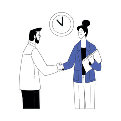 Business Process with Man and Woman Character Meet Handshaking Making Deal Vector Illustration