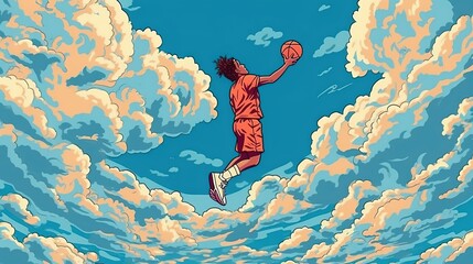 Basketball player dunking . Fantasy concept , Illustration painting.
