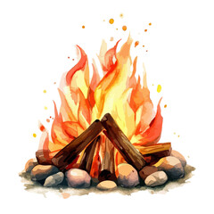 campfire watercolor illustration - obrazy, fototapety, plakaty
