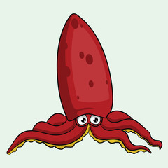 Red Squid Cartoon Sea Animals Character Design