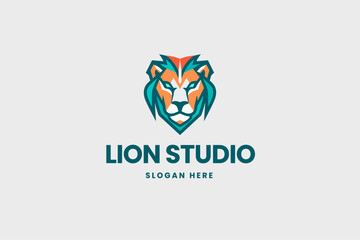 lion logo, angry animal, business brand