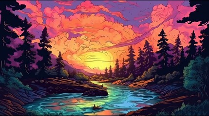 Beautiful landscapes with vibrant colors . Fantasy concept , Illustration painting.