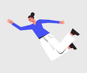 Happy Woman Character Flying in the Air Vector Illustration