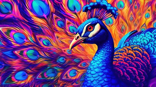 Beautiful peacocks in full display . Fantasy concept , Illustration painting.