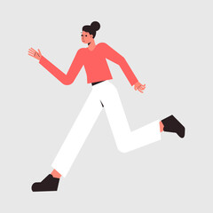 Woman Character Running Fast Rushing Forward in Hurry Vector Illustration