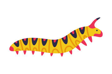 Yellow Caterpillar as Larval Stage of Insect Crawling and Creeping Vector Illustration