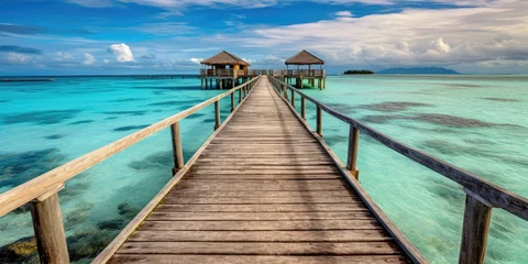 Fotobehang Wooden jetty that juts out into paradise tuquoise waters. Generative AI © Farnaces