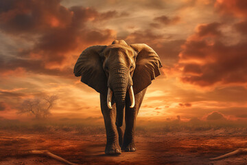 Fototapeta na wymiar Elephants in the wilderness, Sunset, freedom concept 