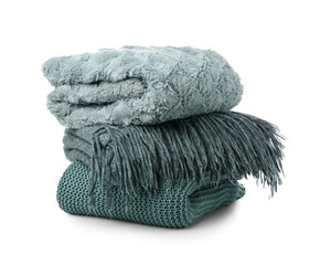 New soft folded blankets on white background