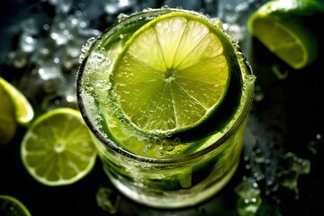 Fototapeta na wymiar A close-up shot of a luxurious glass of lime juice. Created with generative AI.