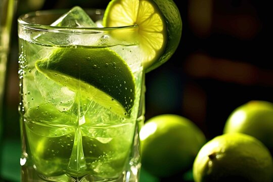 A close-up shot of a luxurious glass of lime juice. Created with generative AI.