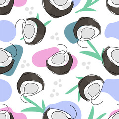 seamless pattern coconut and abstract elements. Vector seamless pattern. Hand illustrations.