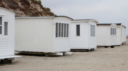 The beautiful beach cabins at Blokhus Beach in Denmark