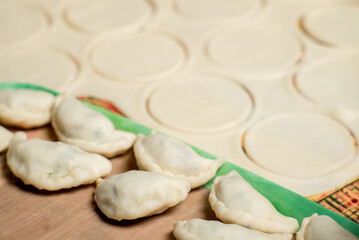 Homemade handmade dumplings close-up. Slovenian cuisine.