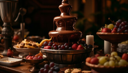 Fototapeta premium Rustic bowl of organic berry dessert, perfect for indulgence generated by AI