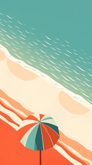 Beautiful minimalistic and colorful flat illustration of a beach with an umbrella