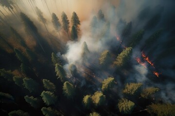 Fototapeta na wymiar a forest fire photographed with a drone (Generative AI)