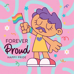 Isolated cute transgender character holding lgbt flag Proud month Vector illustration